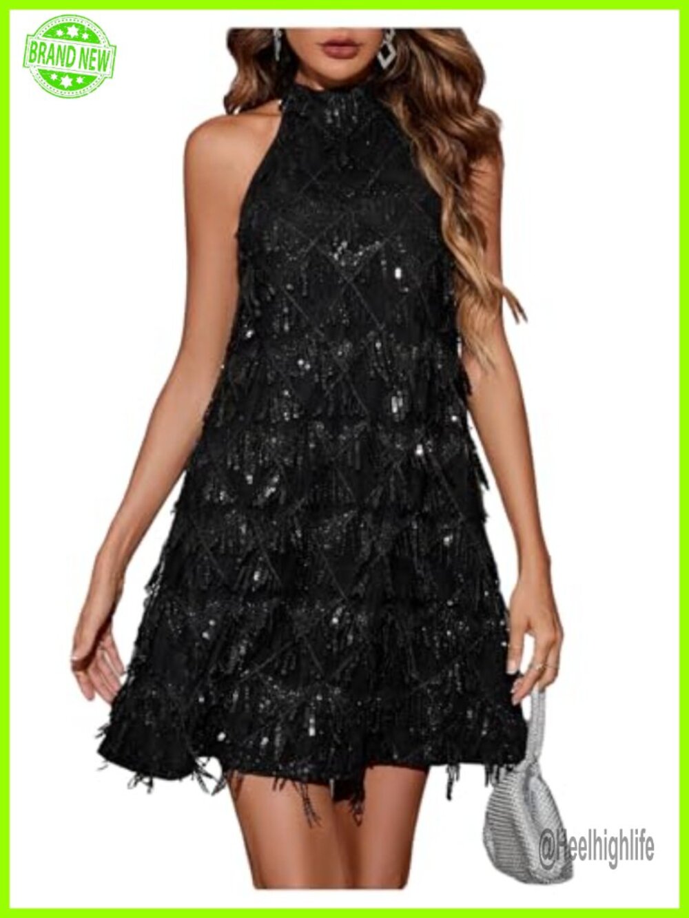 Sequin Sparkly Halter Mini Dress Sleeveless Cocktail Party Club